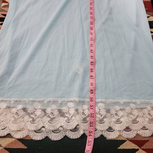 Vintage Van Raalte Pastel Blue Nylon Full Slip Dress Sz 36 Lace Trim Coquette - Picture 9 of 9